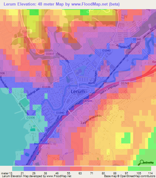 Lerum,Sweden Elevation Map