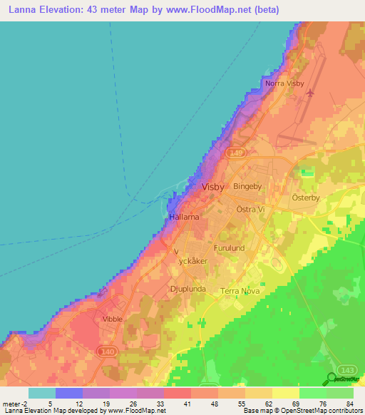 Lanna,Sweden Elevation Map