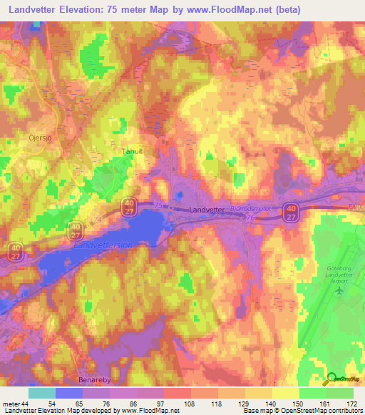 Landvetter,Sweden Elevation Map