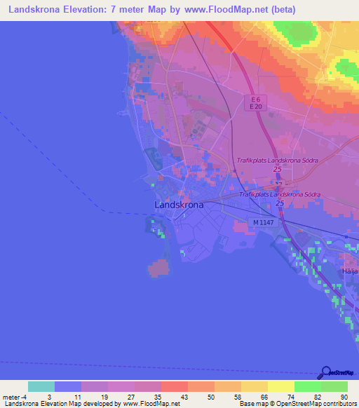 Landskrona,Sweden Elevation Map