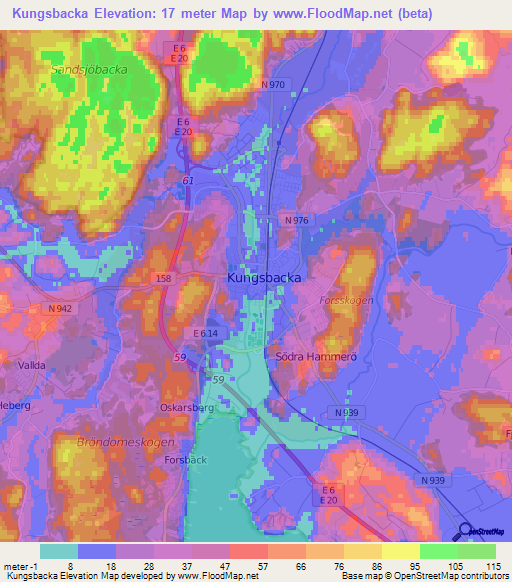 Kungsbacka,Sweden Elevation Map