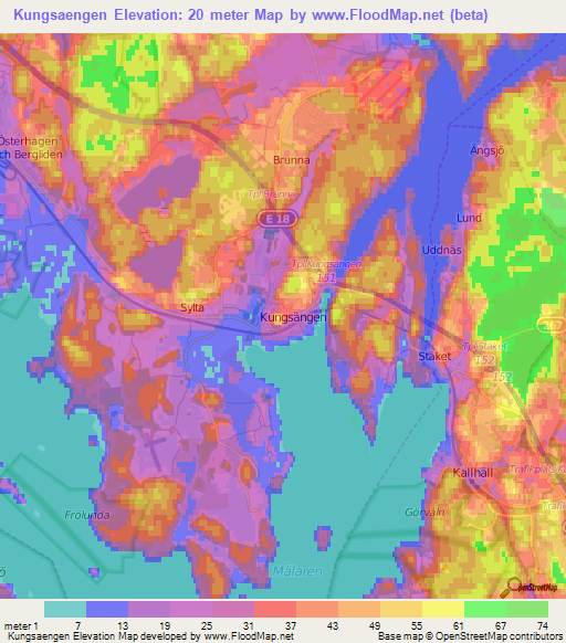 Kungsaengen,Sweden Elevation Map