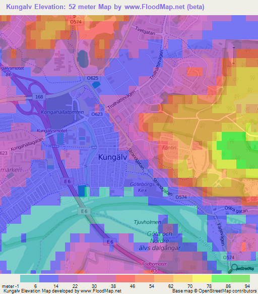 Kungalv,Sweden Elevation Map