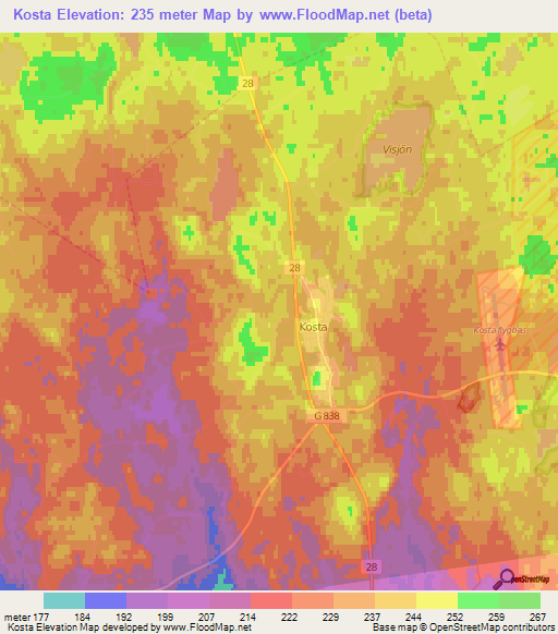 Kosta,Sweden Elevation Map