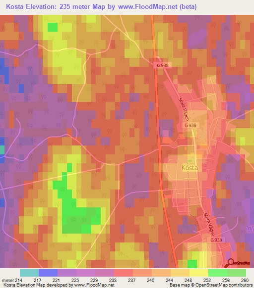 Kosta,Sweden Elevation Map