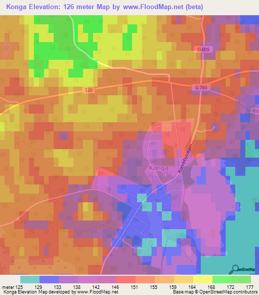 Konga,Sweden Elevation Map