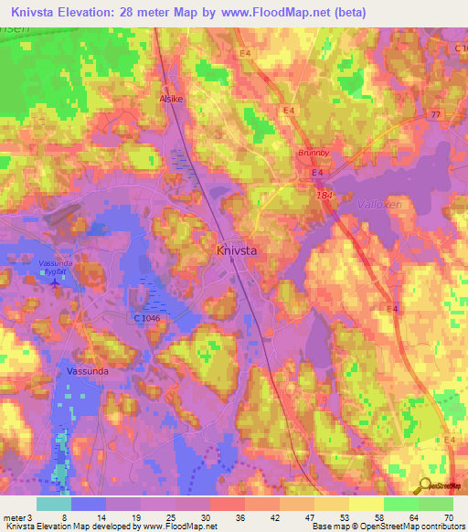 Knivsta,Sweden Elevation Map