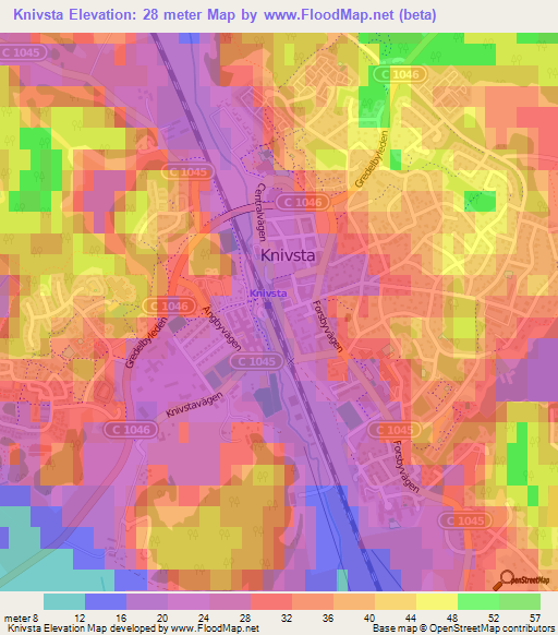 Knivsta,Sweden Elevation Map