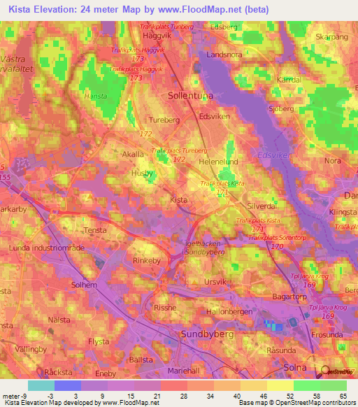 Kista,Sweden Elevation Map