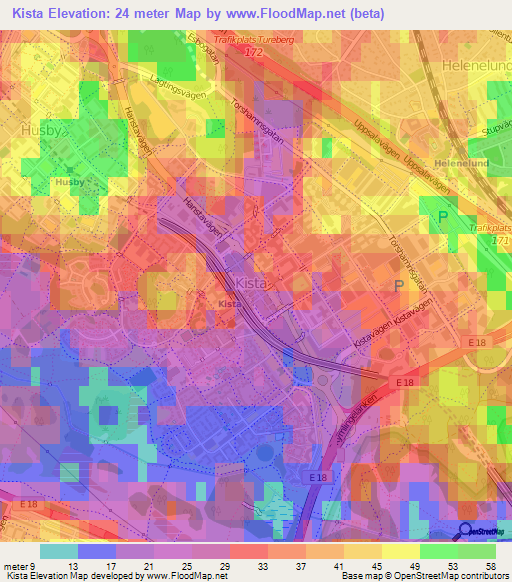 Kista,Sweden Elevation Map