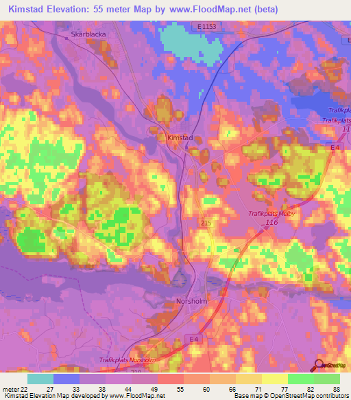 Kimstad,Sweden Elevation Map