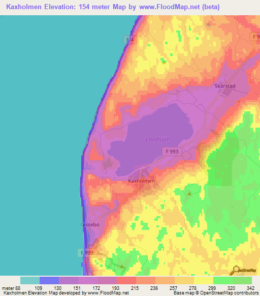 Kaxholmen,Sweden Elevation Map