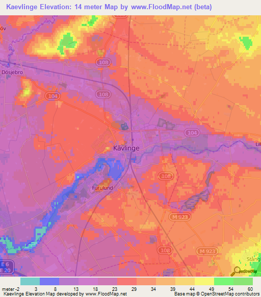 Kaevlinge,Sweden Elevation Map