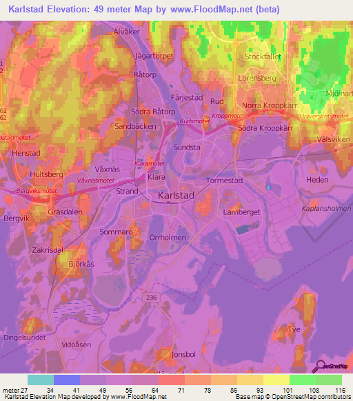 Karlstad,Sweden Elevation Map