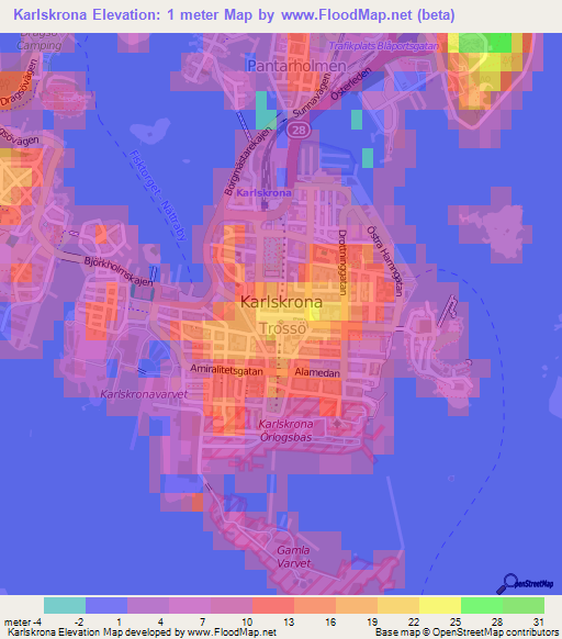 Karlskrona,Sweden Elevation Map