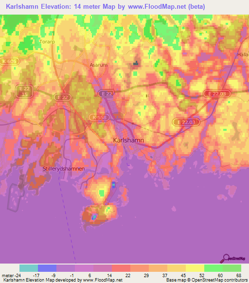 Karlshamn,Sweden Elevation Map