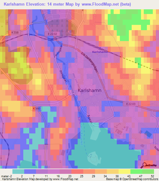 Karlshamn,Sweden Elevation Map