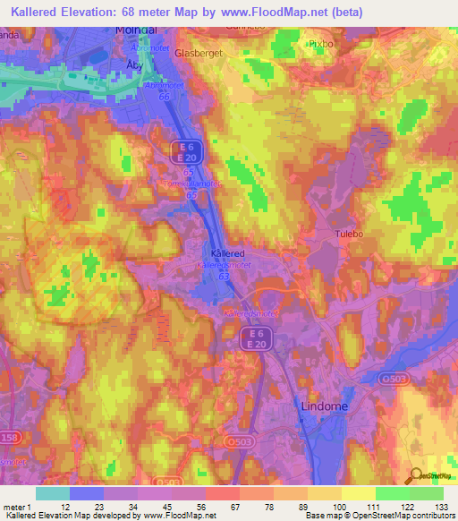 Kallered,Sweden Elevation Map