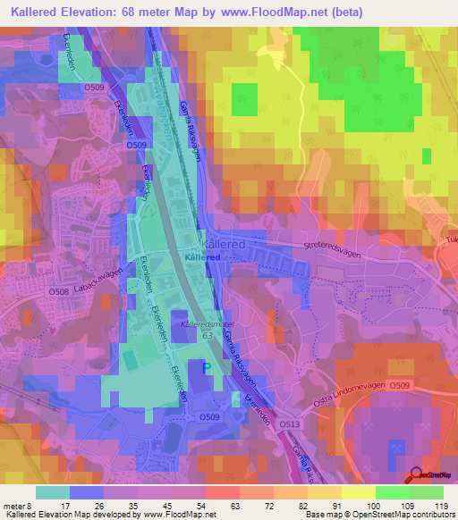 Kallered,Sweden Elevation Map