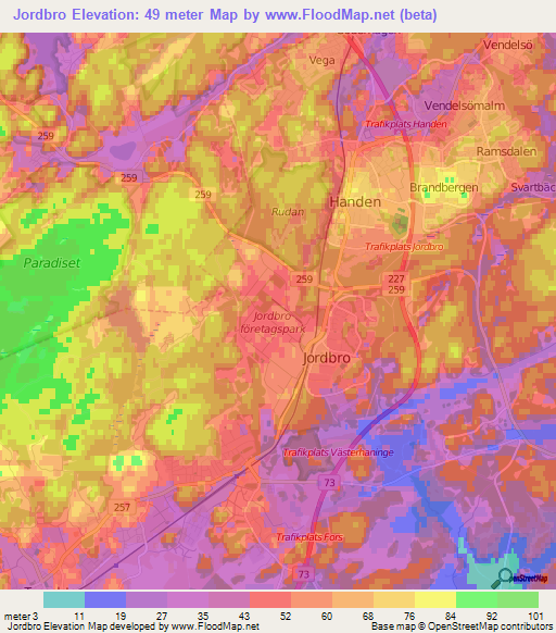 Jordbro,Sweden Elevation Map