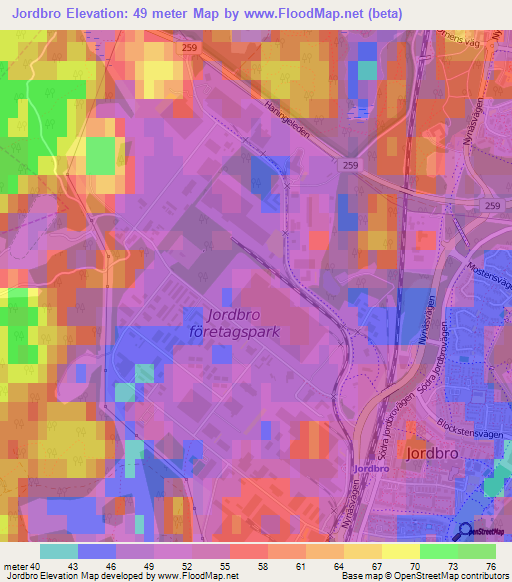 Jordbro,Sweden Elevation Map