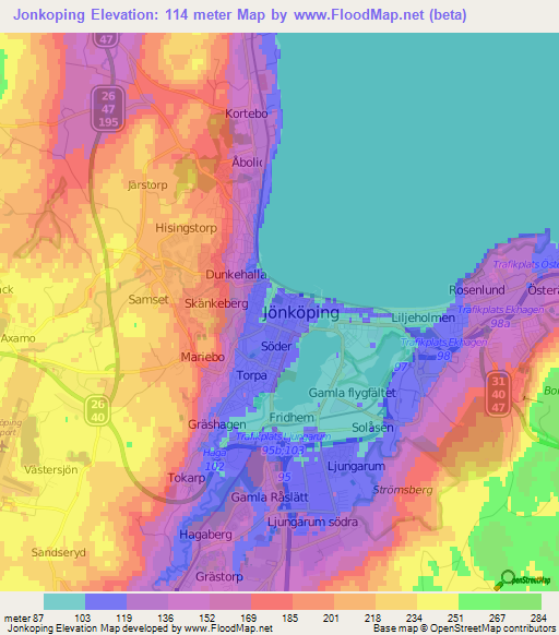 Jonkoping,Sweden Elevation Map