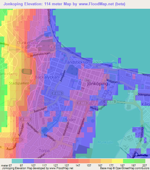 Jonkoping,Sweden Elevation Map