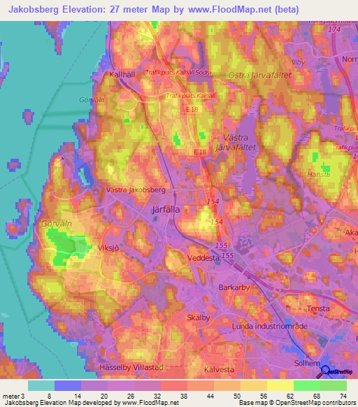 Jakobsberg,Sweden Elevation Map