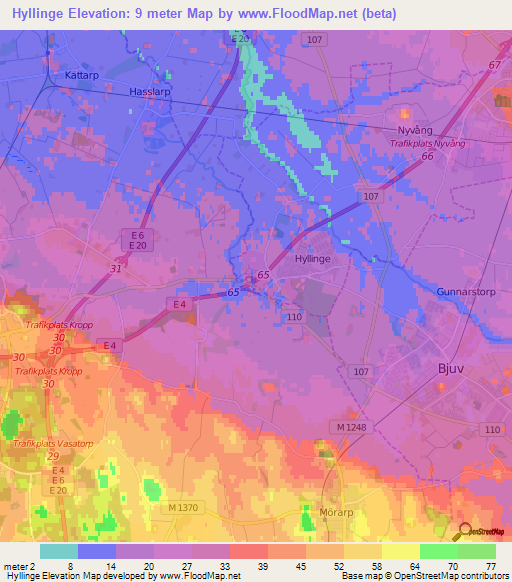 Hyllinge,Sweden Elevation Map