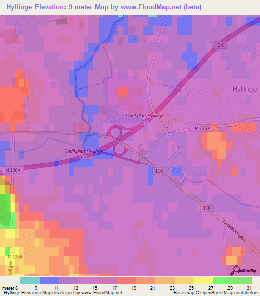 Hyllinge,Sweden Elevation Map