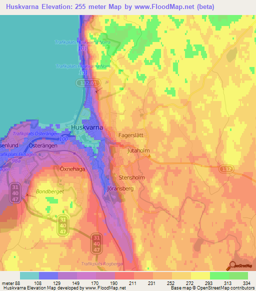 Huskvarna,Sweden Elevation Map