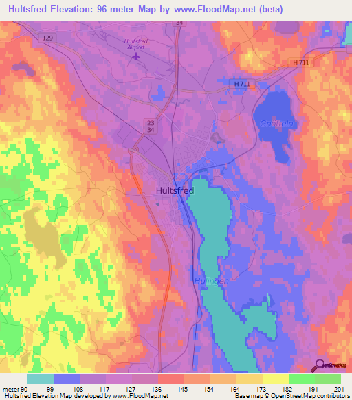 Hultsfred,Sweden Elevation Map