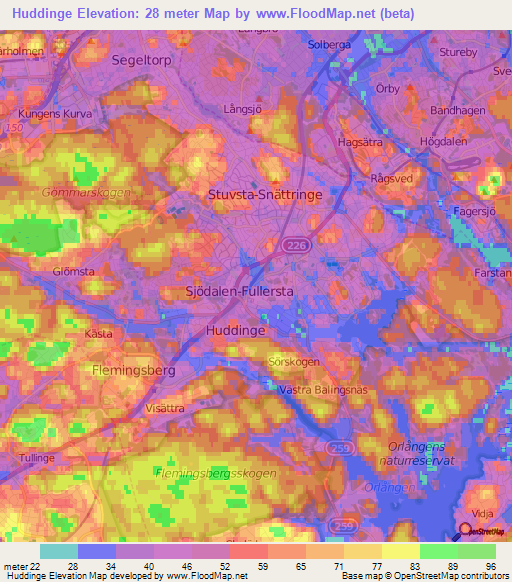 Huddinge,Sweden Elevation Map