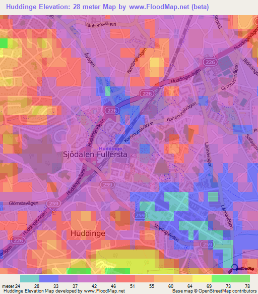 Huddinge,Sweden Elevation Map