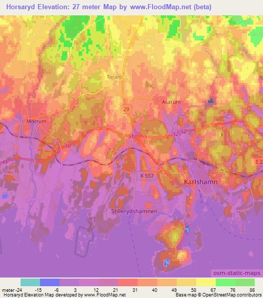 Horsaryd,Sweden Elevation Map