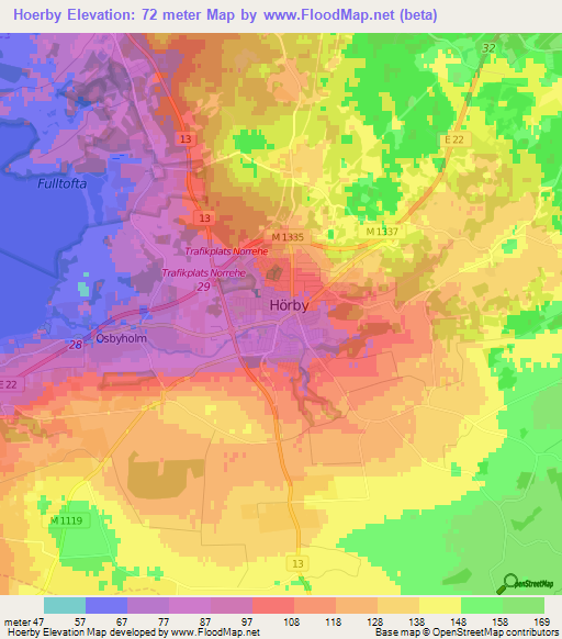 Hoerby,Sweden Elevation Map