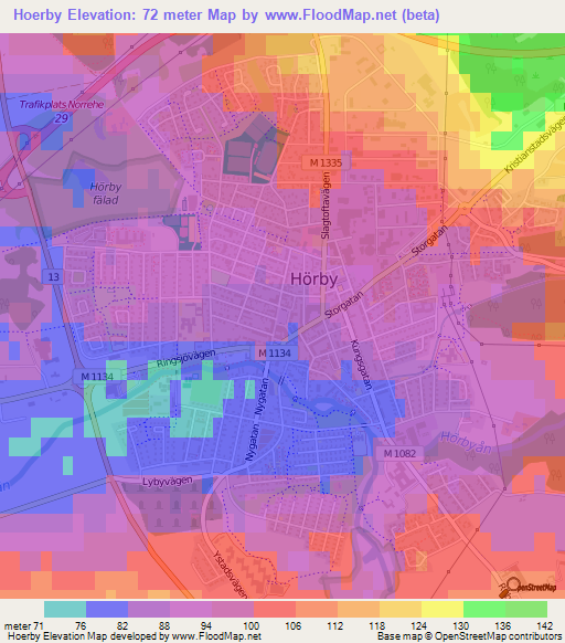 Hoerby,Sweden Elevation Map