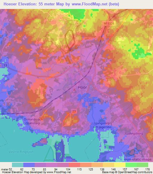 Hoeoer,Sweden Elevation Map