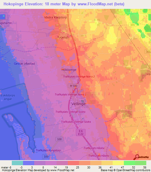 Hokopinge,Sweden Elevation Map