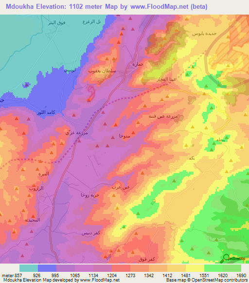 Mdoukha,Lebanon Elevation Map