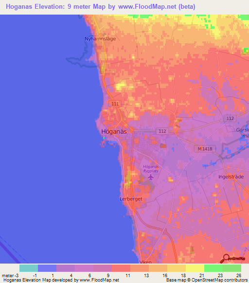 Hoganas,Sweden Elevation Map