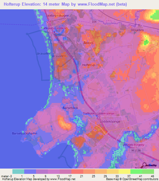 Hofterup,Sweden Elevation Map