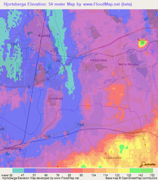 Hjortsberga,Sweden Elevation Map