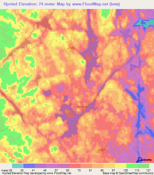 Hjorted,Sweden Elevation Map