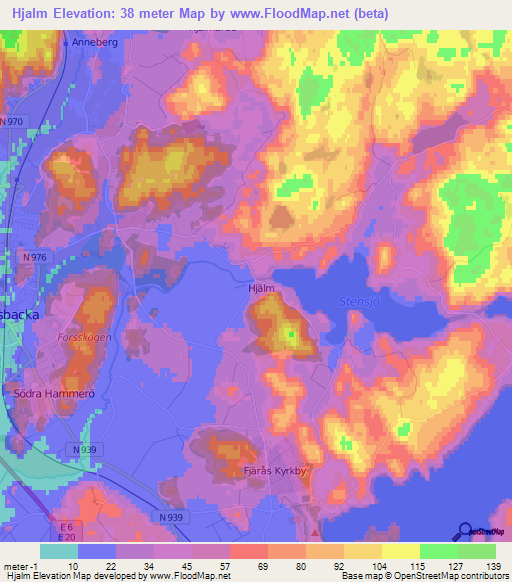 Hjalm,Sweden Elevation Map