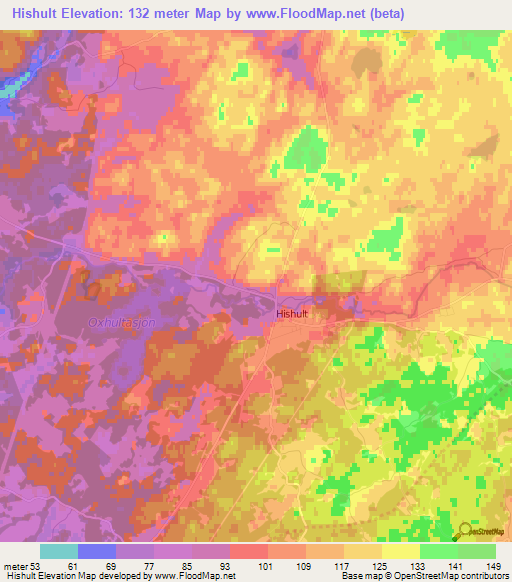 Hishult,Sweden Elevation Map