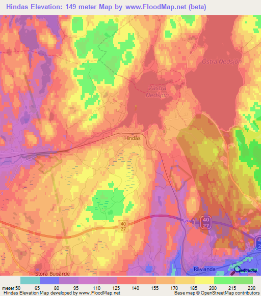 Hindas,Sweden Elevation Map