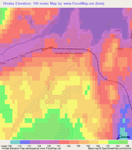 Hindas,Sweden Elevation Map