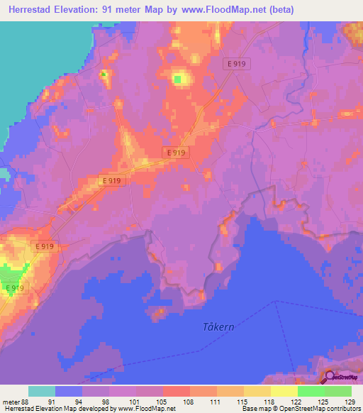 Herrestad,Sweden Elevation Map