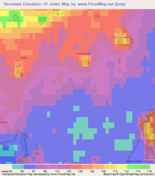 Herrestad,Sweden Elevation Map